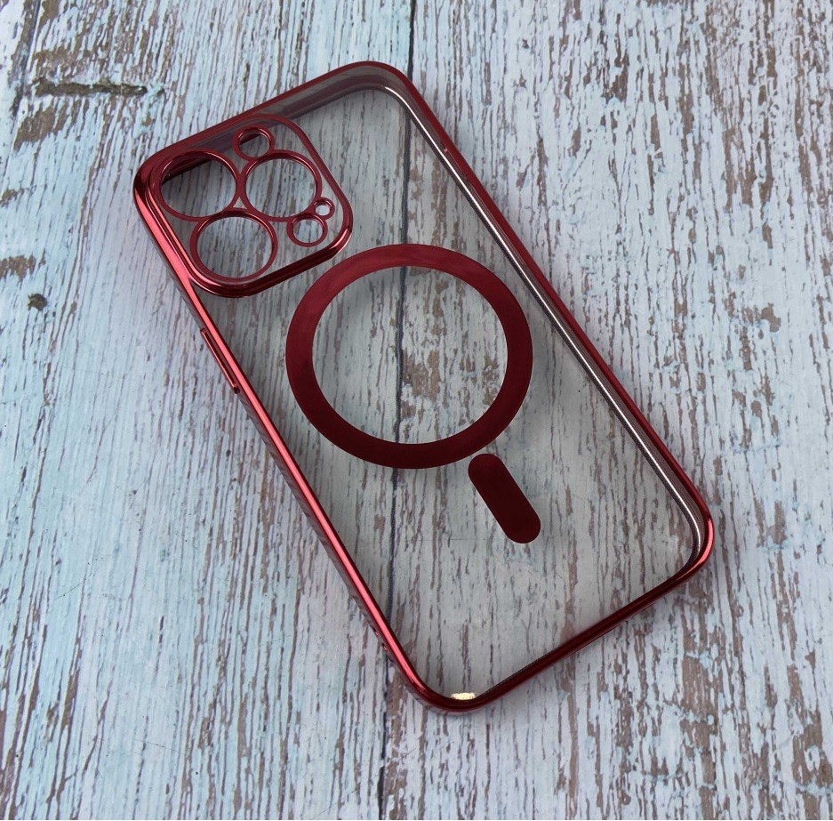 Накладка Magsafe Glossy Plating для iPhone 13 червона-0