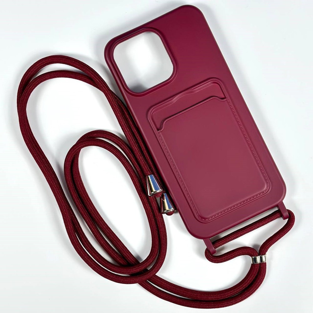 Накладка Wave Colorful Pocket Strap  зі шнурком IPhone 13/14 (Марсала)-0