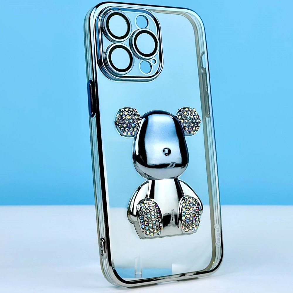Накладка Bear Gradient Diamond IPhone 14 Pro Сріблясто-синя-0