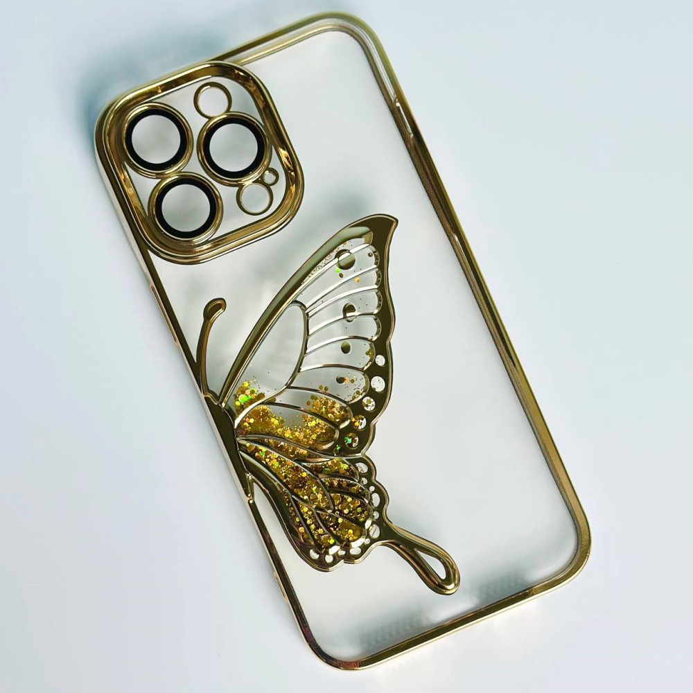 Накладка Shiny Butterflies для IPhone 13 Pro Max золота-0