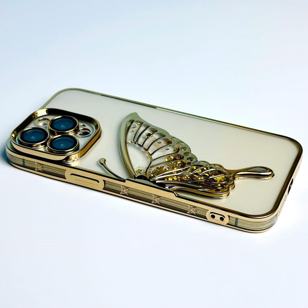 Накладка Shiny Butterflies для IPhone 13 Pro Max золота-1