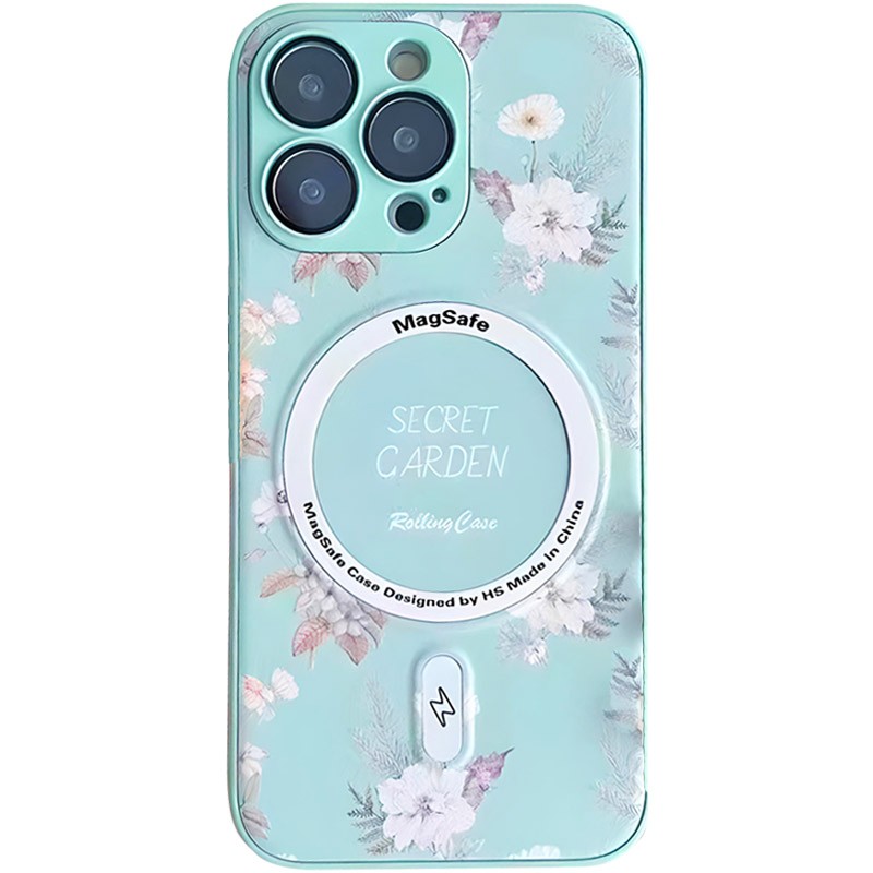 Накладка Flower case (Magsafe+camera protection) для Iphone 14 Pro Max (Green)-0