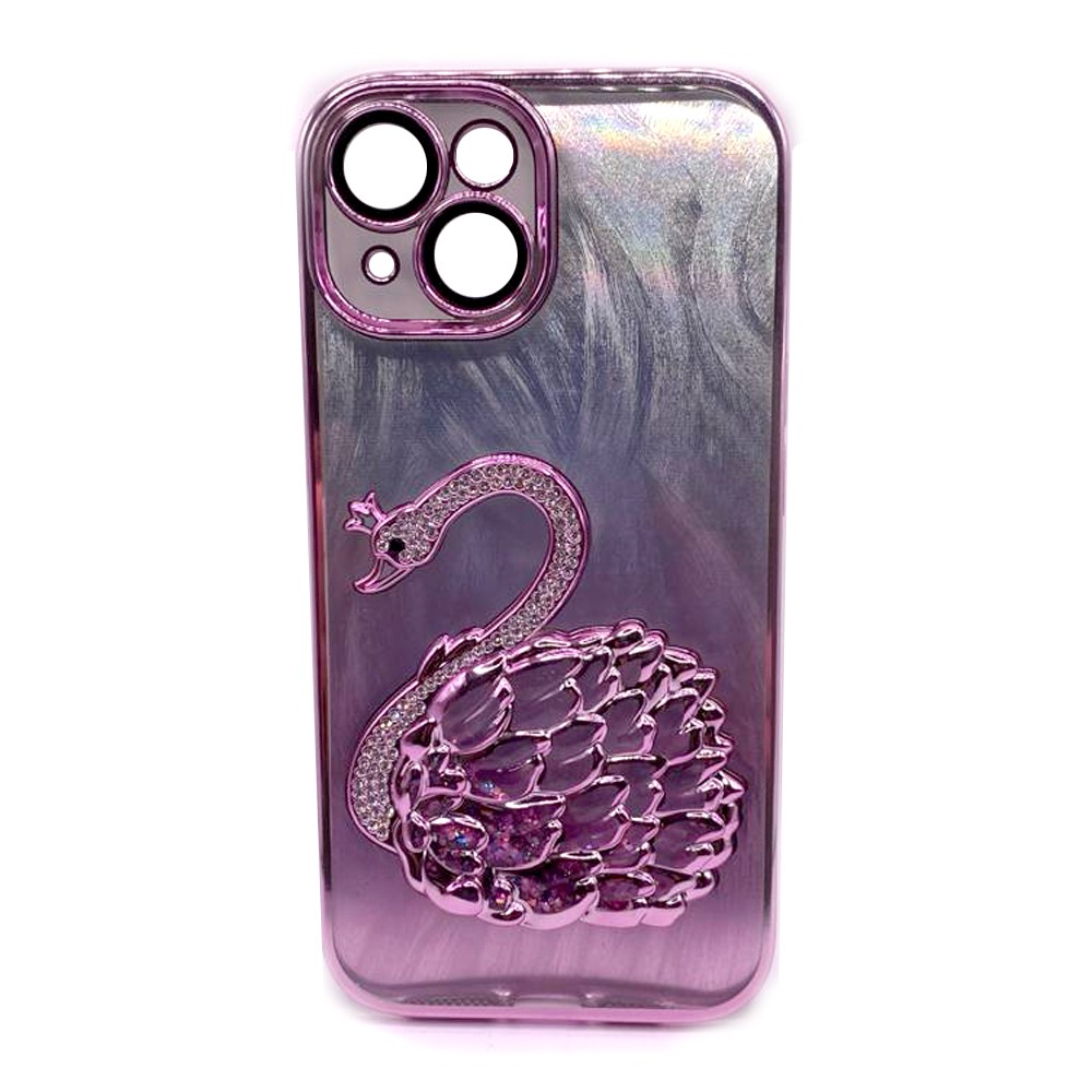 Накладка Shiny Swan Ombre для IPhone 15 рожева-0
