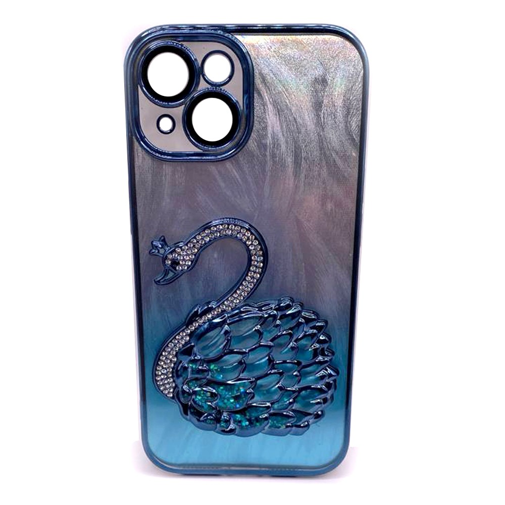 Накладка Shiny Swan Ombre для IPhone 15 синя-0