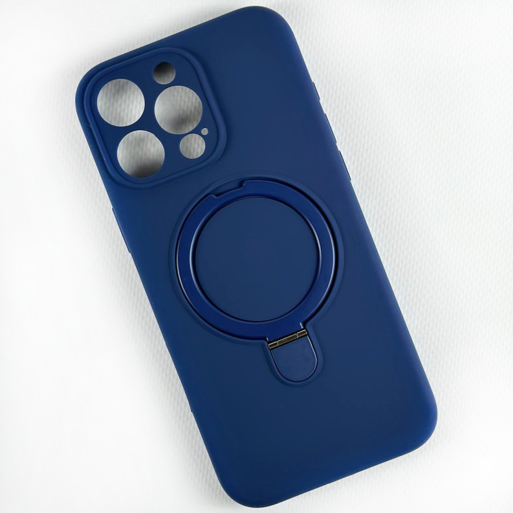 Чохол Silicone Case with Ring Stand Full Camera для IPhone 15 Pro Max (Midnight blue)-0