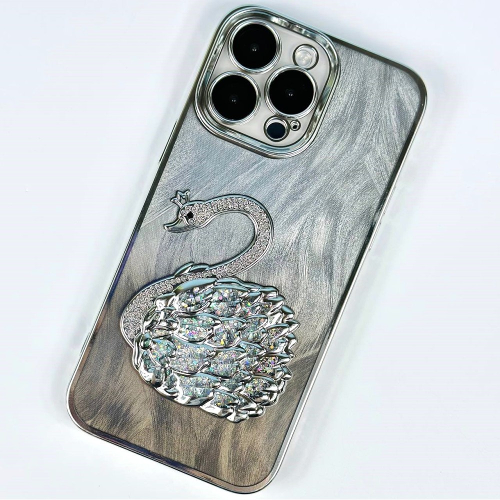 Накладка Shiny Swan Ombre для IPhone 15 Pro 6.1 срібна-0