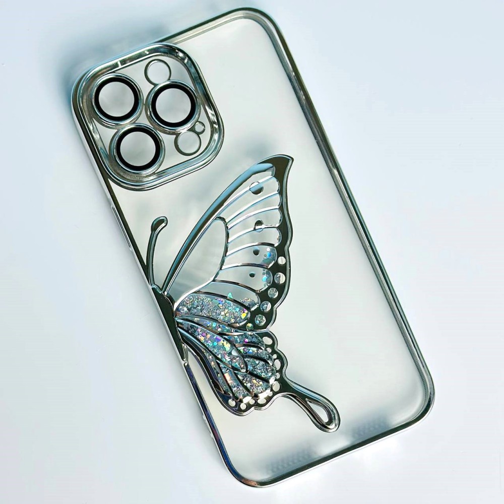 Накладка Shiny Butterflies для IPhone 14 Pro срібна-0