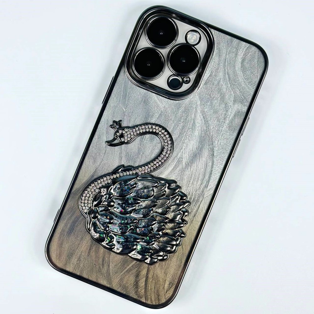 Накладка Shiny Swan Ombre для IPhone 15 Pro Max чорна-0
