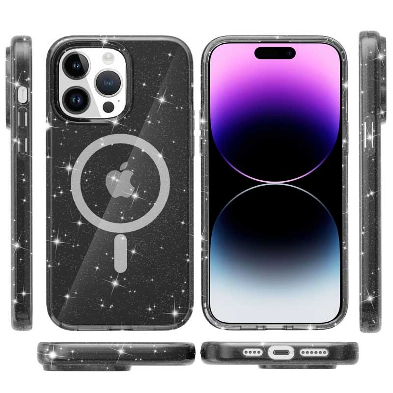 Накладка TPU Galaxy Sparkle (MagFit) для Apple iPhone 15 Pro Max (6.7") (Black+Glitter)-2