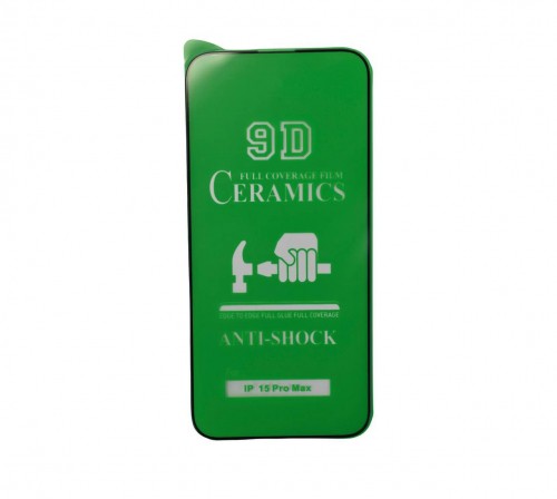 Гнучке скло Ceramic для  iPhone 15 Pro Max глянцеве з чорною рамкою-0