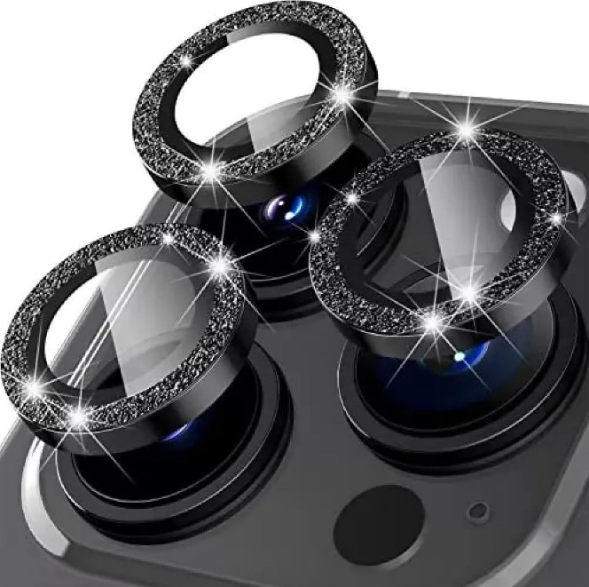 Захисне скло Metal Sparkles на камеру (в упак.) для  iPhone 15 Pro / 15 Pro Max (Black)-0