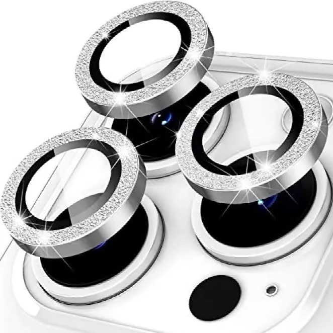 Захисне скло Metal Sparkles на камеру (в упак.) для  iPhone 14 / 14 Plus (Silver)-0