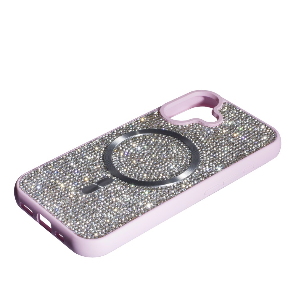 Накладка MagSafe full of diamonds для iPhone 16  (Pink/silver)-1