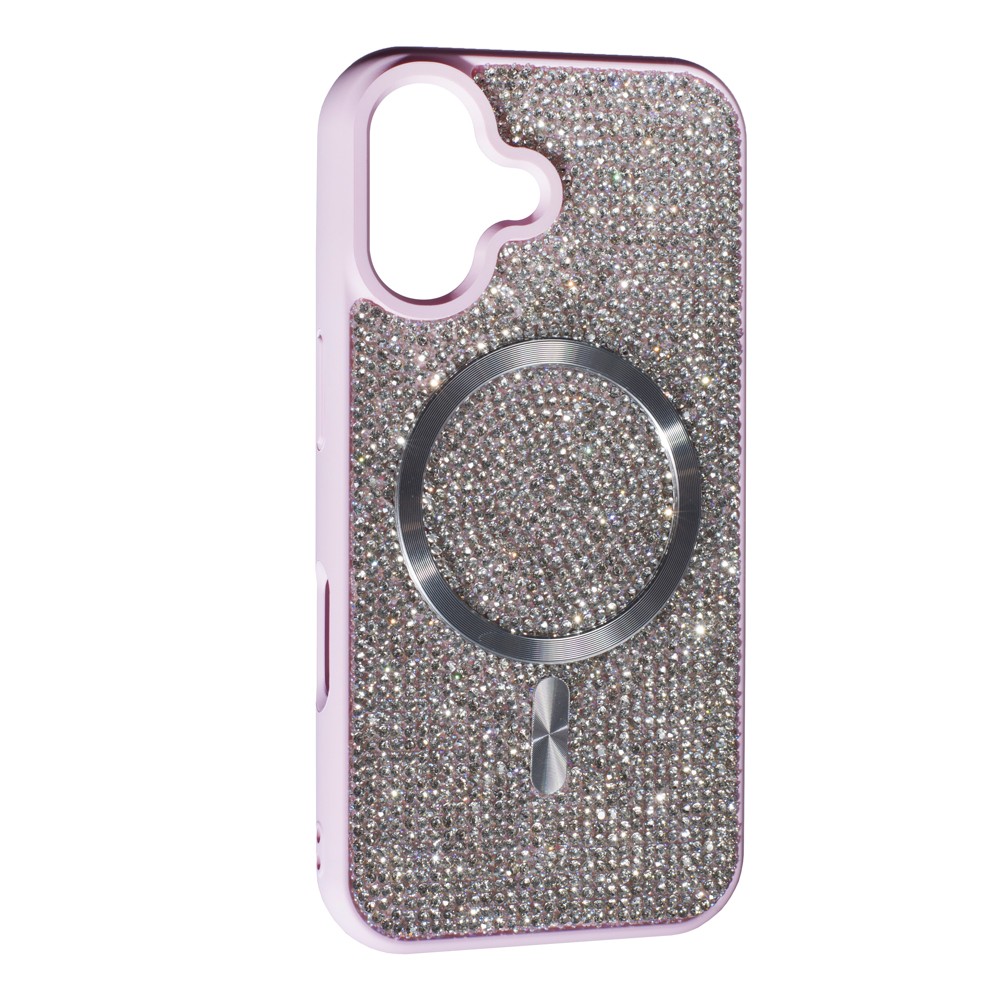 Накладка MagSafe full of diamonds для iPhone 16  (Pink/silver)-0