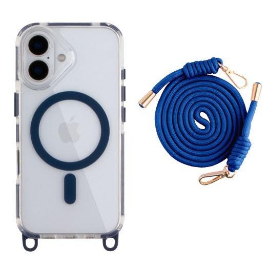 Чохол TPU+PC Lanyard Case with MagSafe для iPhone 16 (Indigo blue)-0