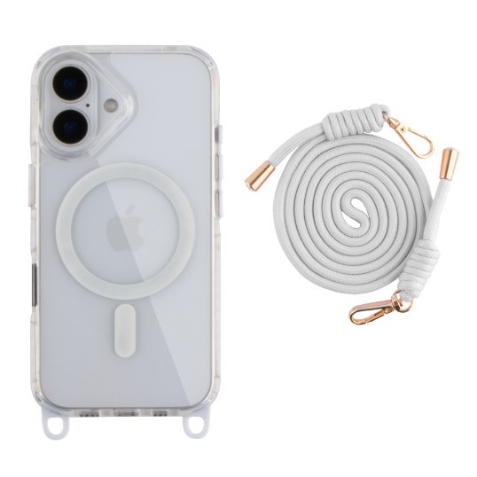 Чохол TPU+PC Lanyard Case with MagSafe для iPhone 16 (White)-0