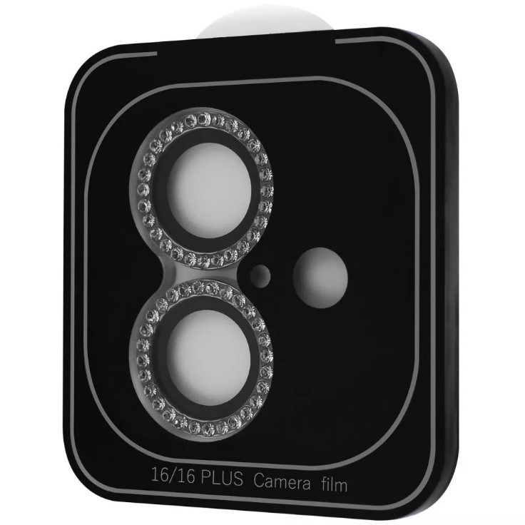 Захисне скло Diamond Sparkles на камеру iPhone 16 / 16 Plus (Black)-0
