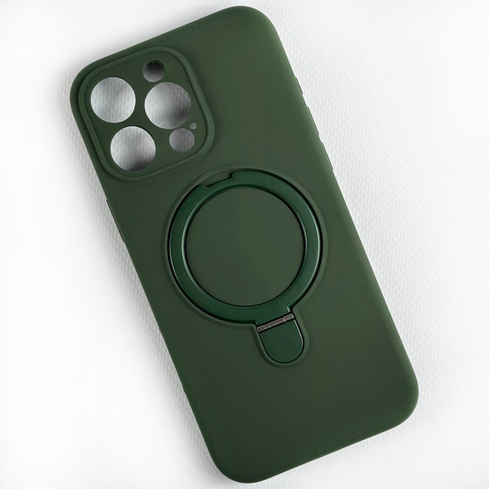 Чохол Silicone Case with Ring Stand Full Camera для IPhone 16 Pro (Dark green)-0