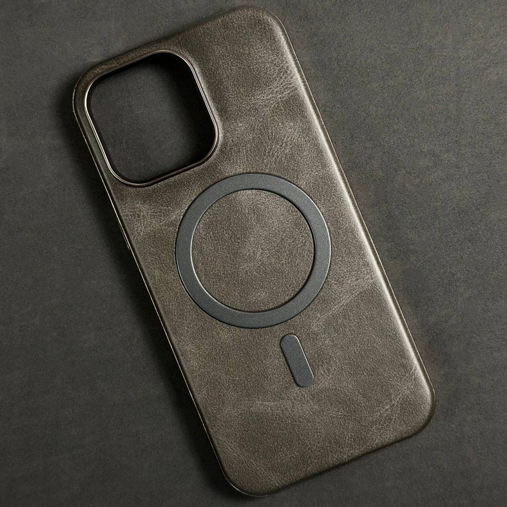 Чохол Leather Magnetic для IPhone 16 Pro сіра-0