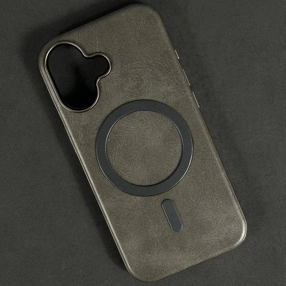 Чохол Leather Magnetic для IPhone 17  сірий-0