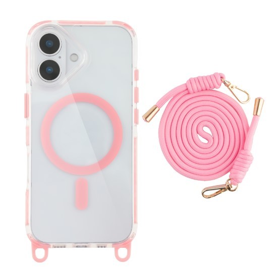Чохол TPU+PC Lanyard Case with MagSafe для iPhone 16  (Pink)-0