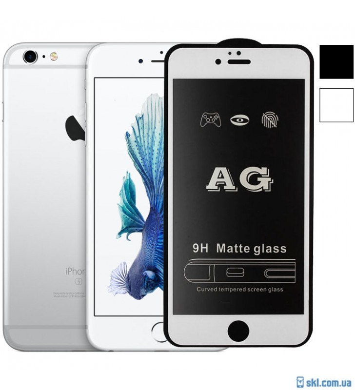 Захисне скло AG для IPhone 6/6s Plus з білою рамкою матове-0