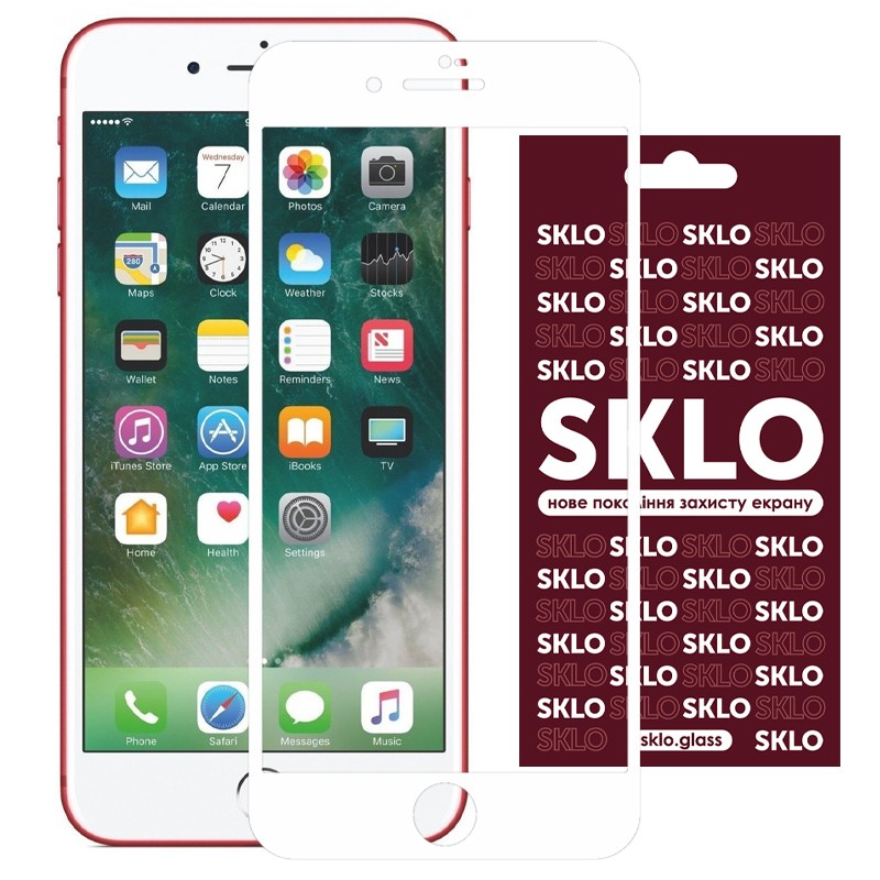 Захисне скло SKLO 3D для iPhone 7 plus / 8 plus (5.5") з білою рамкою-0