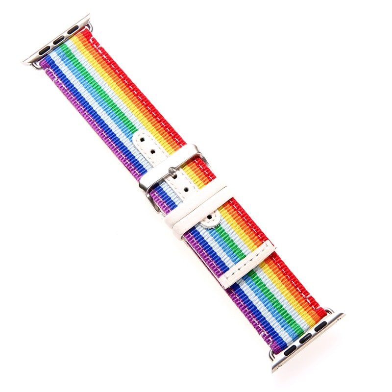 Ремінець для Apple Watch 42mm Sport Nylon Stripe (Біло веселковий-0