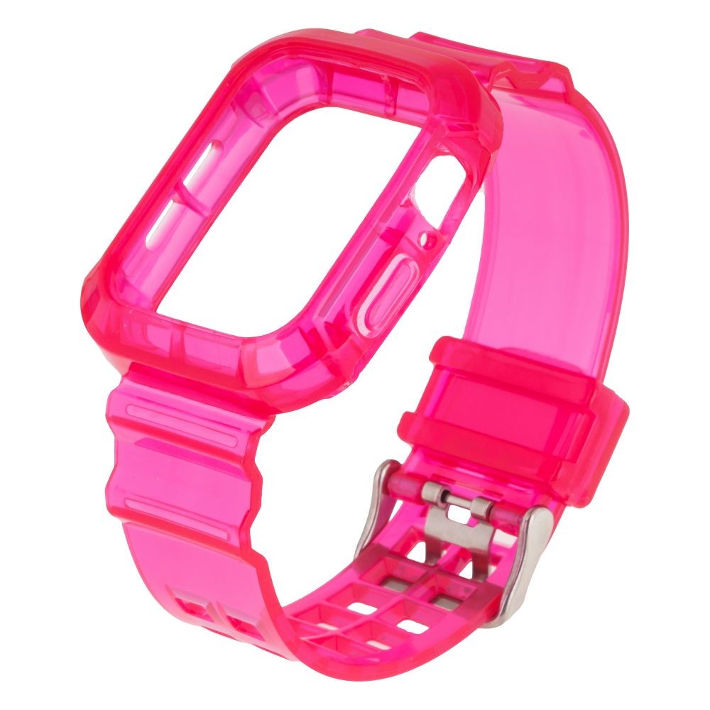 Ремінець для Apple Watch Band Color Transparent + Protect Case 44mm (Hot Pink)-0