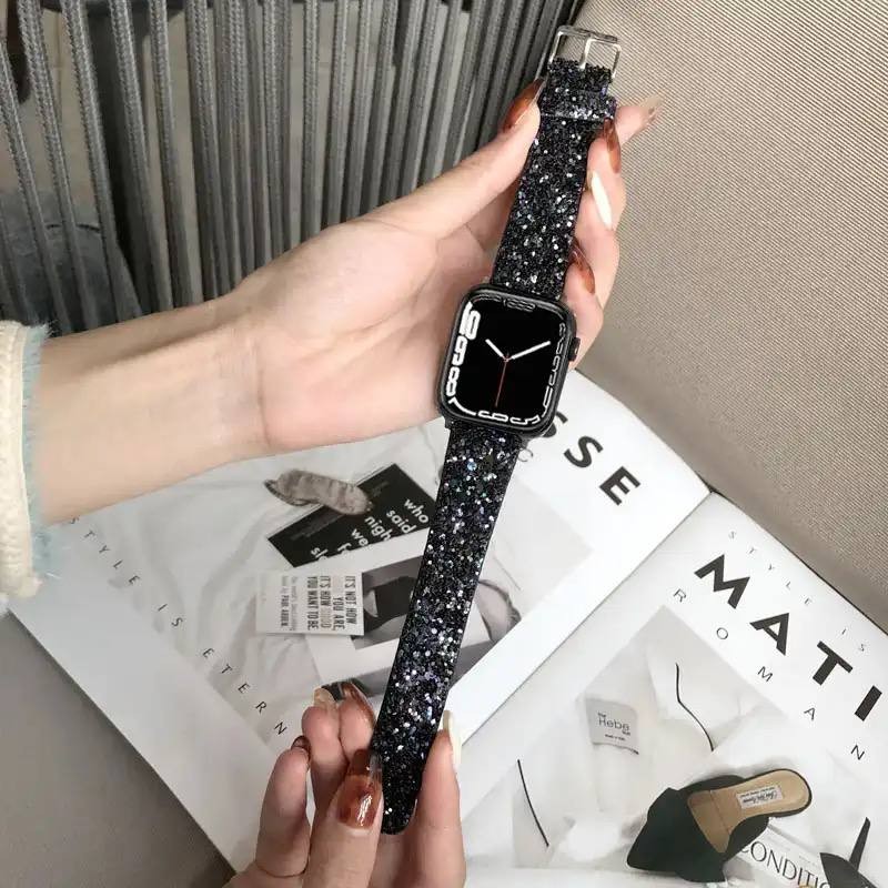 Ремінець Leather Shine для Apple Watch 38/40/41 mm  Black&Silver-0