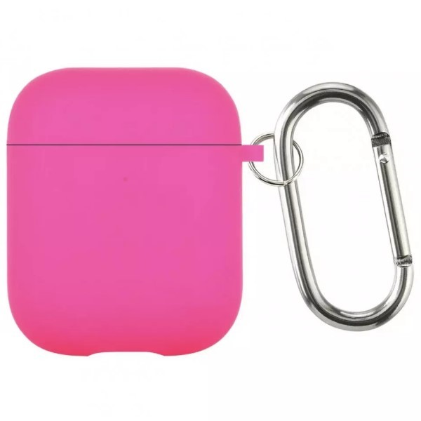 Silicone Case для Airpods 1/2 з мікрофіброю (Neon Pink)-0