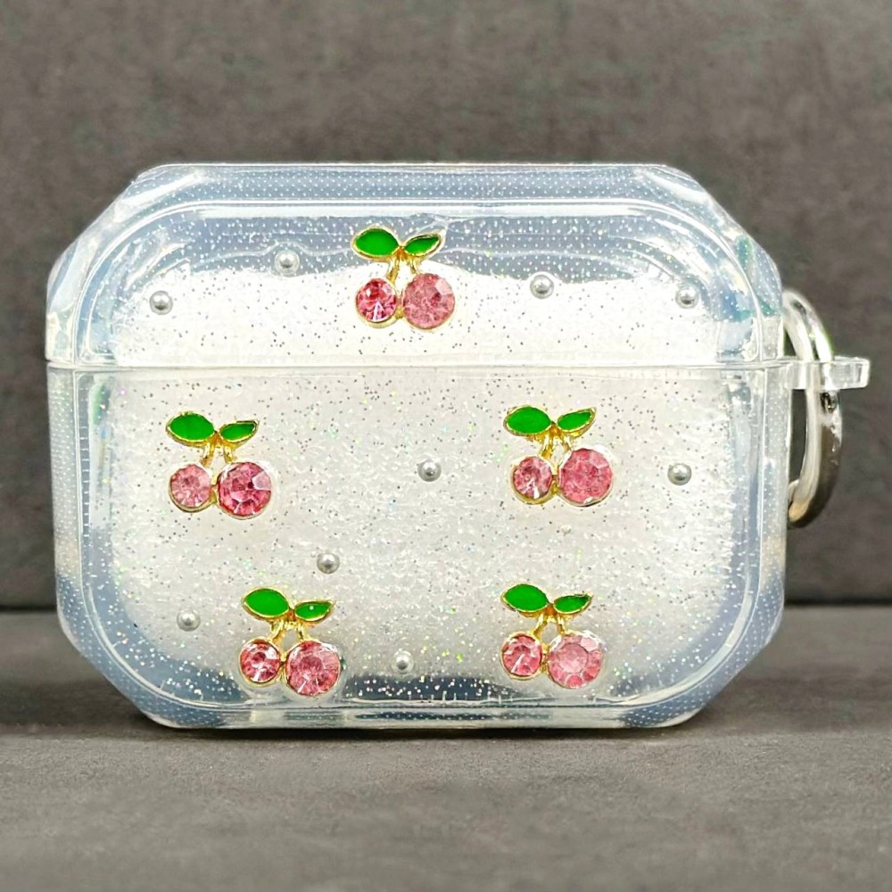 Чохол Silicone Case Shiny crystal Mix для Airpods 4 (Вишеньки рожеві)-0