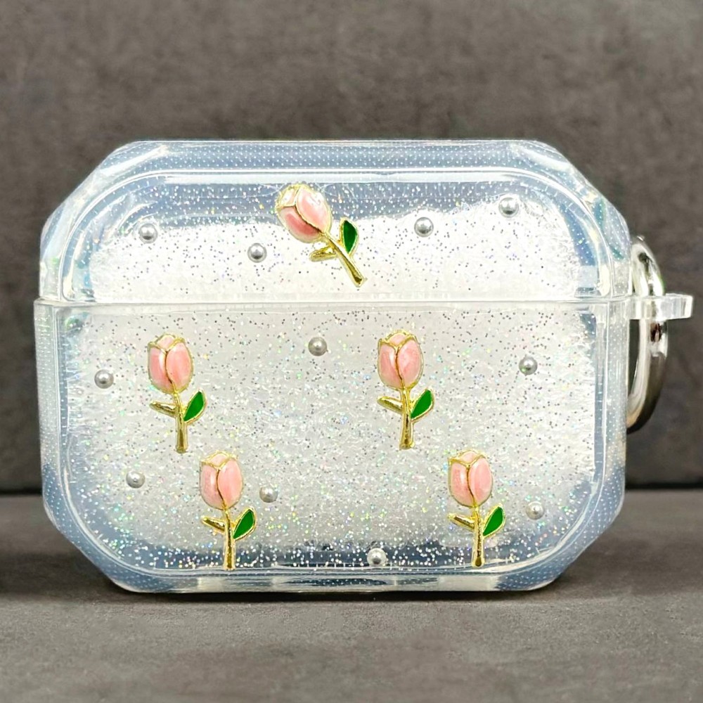 Чохол Silicone Case Shiny crystal Mix для Airpods 4 / 5 (Квіти)-0