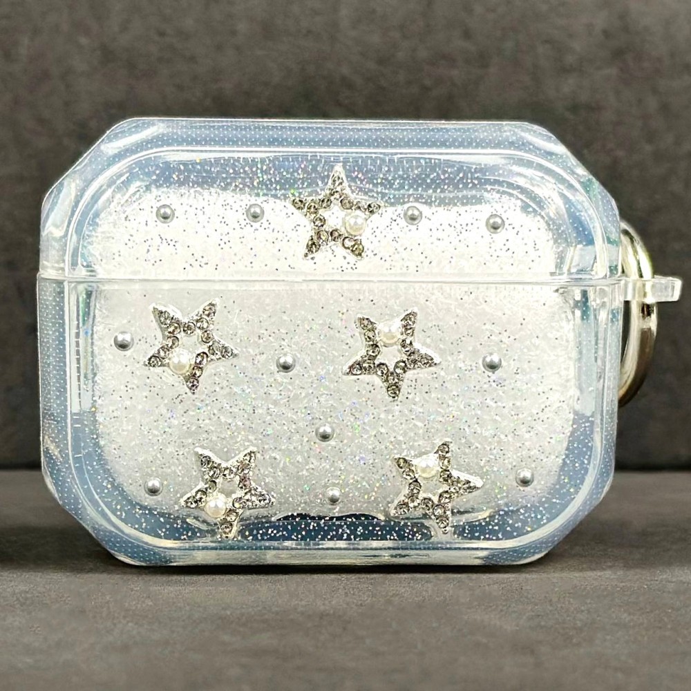 Чохол Silicone Case Shiny crystal Mix для Airpods 4 / 5 (Зірочки)-0