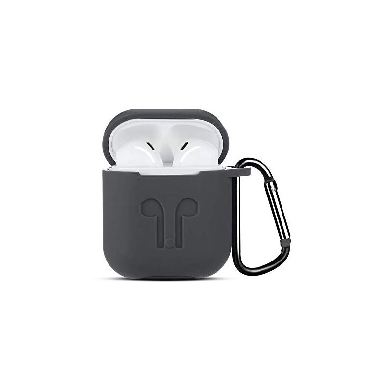 Чохол для AirPods Silicone Case Logo + карабін (Gray)-0