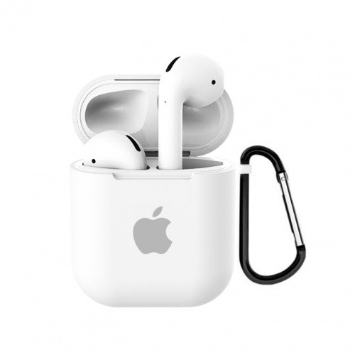 Чохол для AirPods case Logo з карабіном білий-0