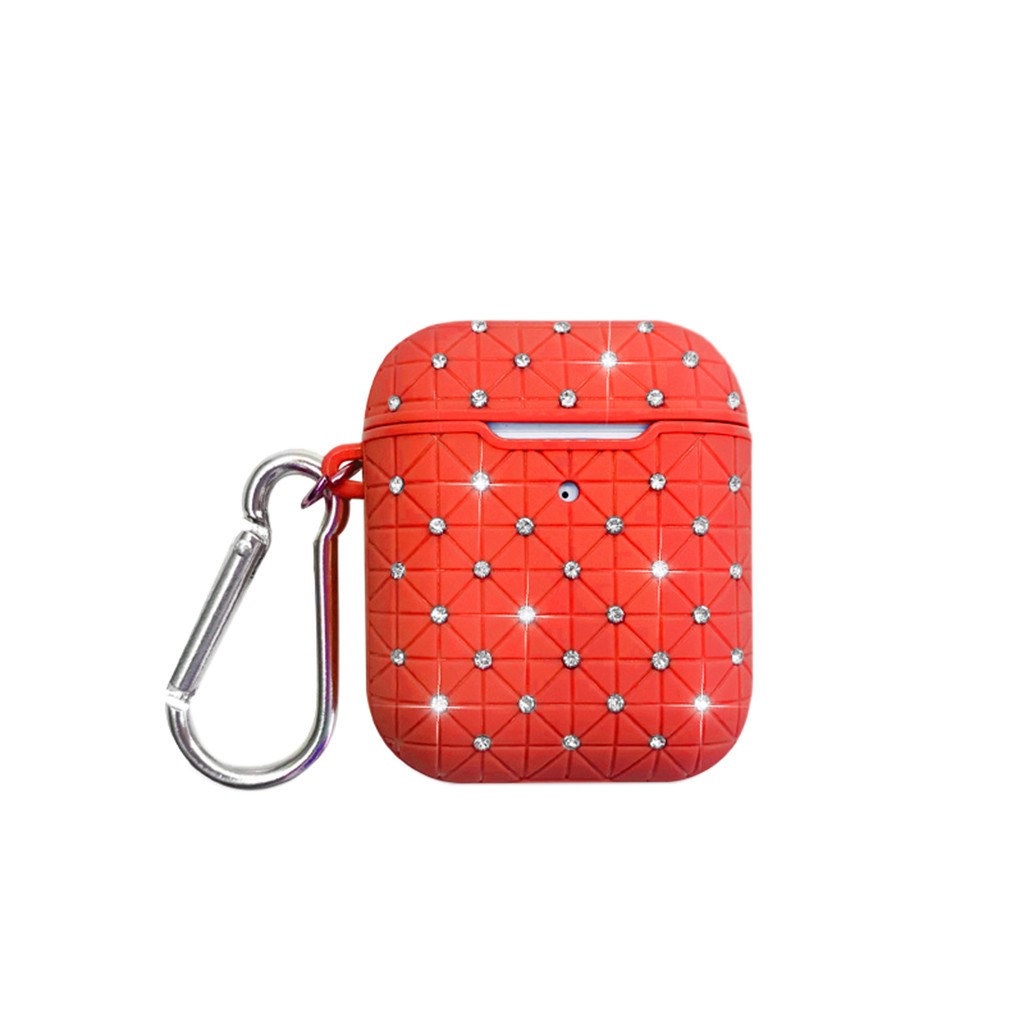 Чохол Diamond для  AirPods з карабіном червоний-0