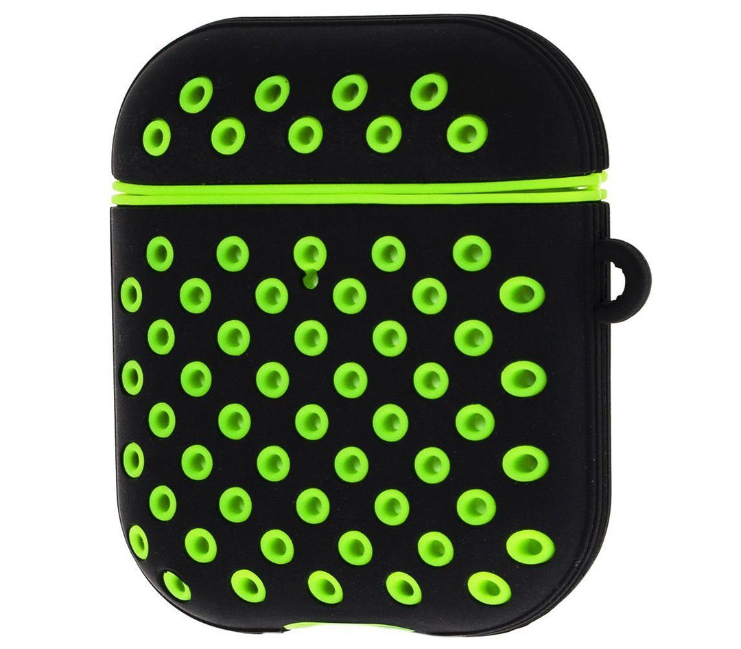 Чохол Sport для  AirPods чорно-салатовий з карабіном-1