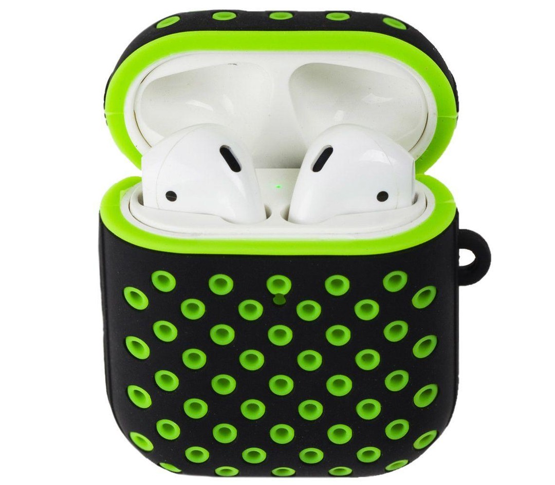 Чохол Sport для  AirPods чорно-салатовий з карабіном-0