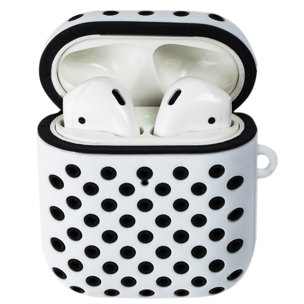 Чохол Sport для  AirPods біло-чорний з карабіном-0
