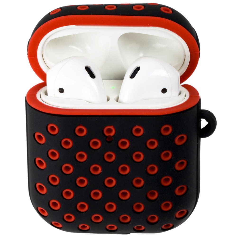 Чохол Sport для  AirPods чорно-червоний з карабіном-0