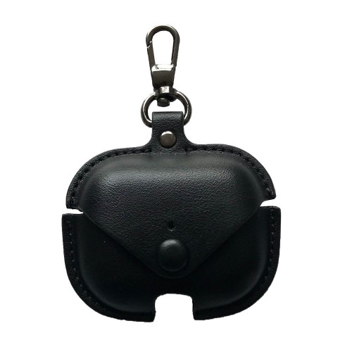 Чохол Leather Button для AirPods PRO з карабіном чорний-0
