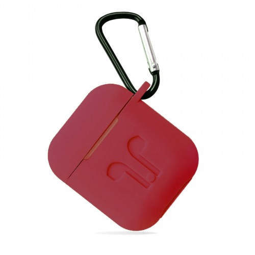 Чохол для AirPods Silicone Case Logo + карабін (Marsala)-0