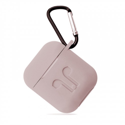 Чохол для AirPods Silicone Case Logo + карабін (Pink sand)-0