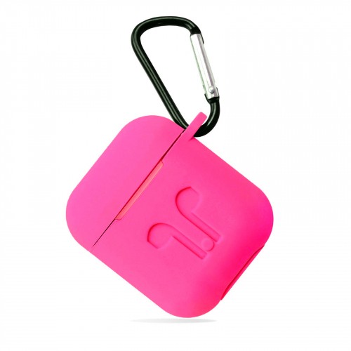 Чохол для AirPods Silicone Case Logo + карабін (Barbie pink)-0