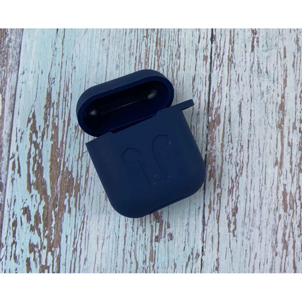Чохол для AirPods Silicone Case Logo + карабін (Navy blue)-0