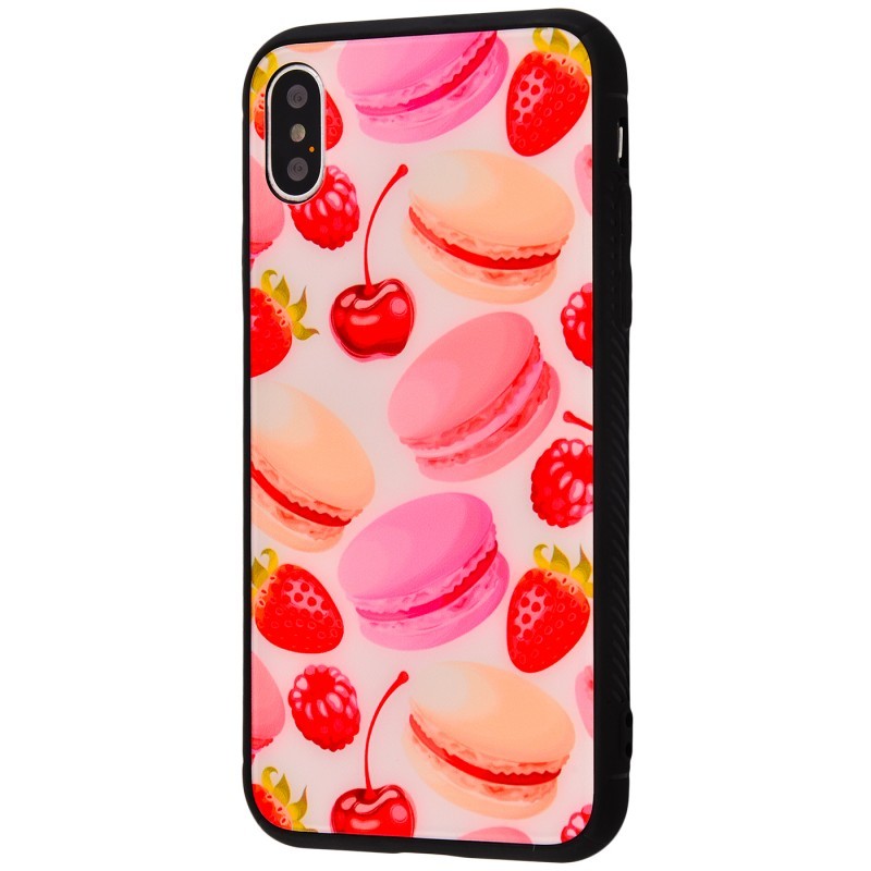 Накладка My Style для iPhone X/Xs Glass case Вишні та макаруни-0