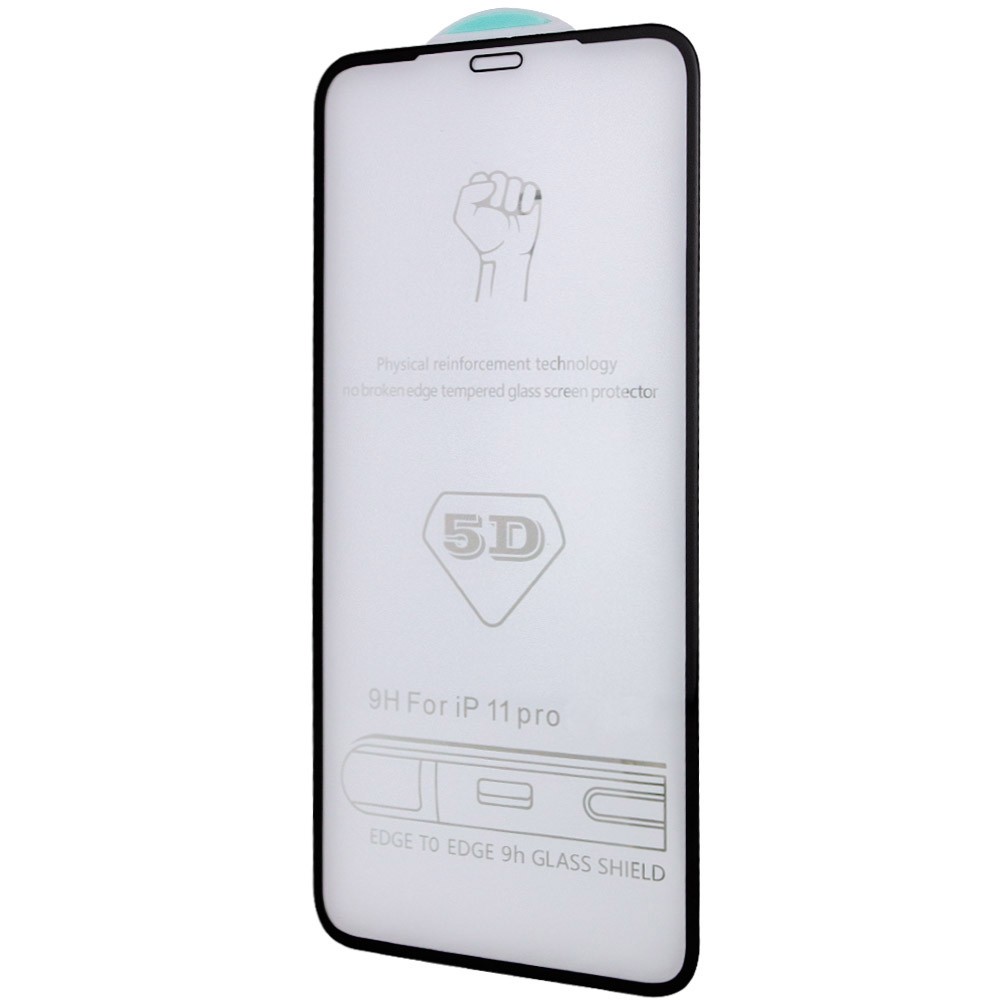 Захисне скло 5D Hard (full glue) для iPhone X / XS/11  Pro (5.8")  з чорною рамкою без упаковки-0