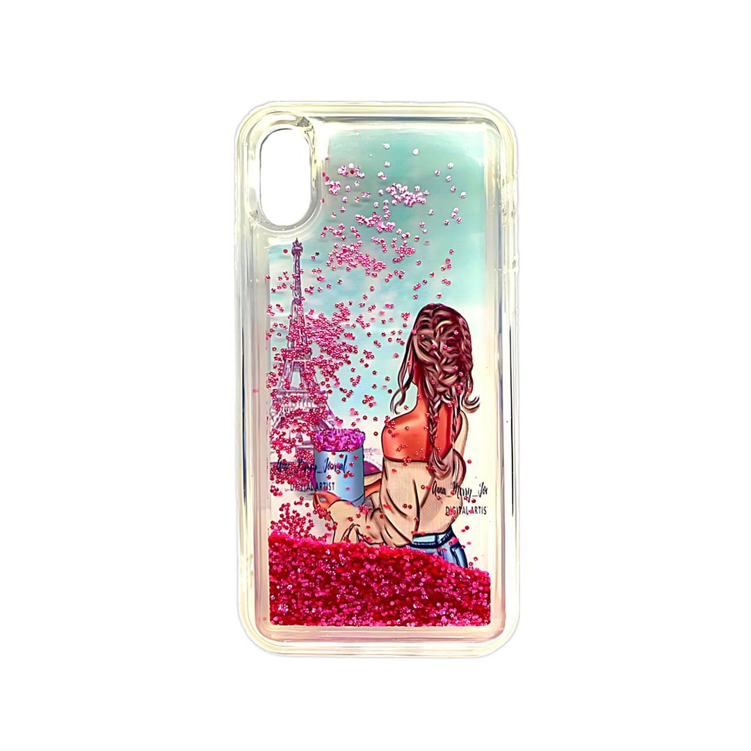 Накладка Fluid Painted для Iphone X/Xs "Дівчина в Парижі" (переливається)-0