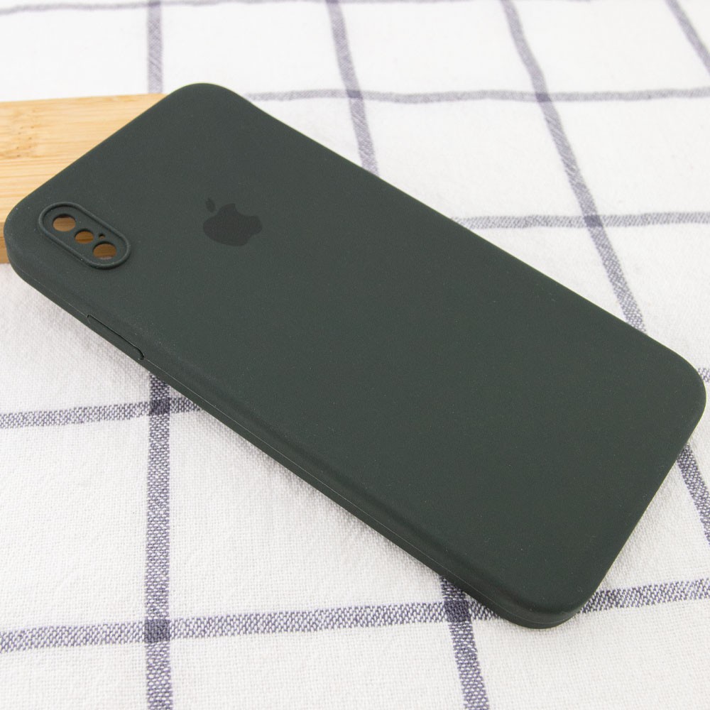 Silicone Case Square Full Camera Protective (AA) для iPhone XS (5.8") (Black Green)-1